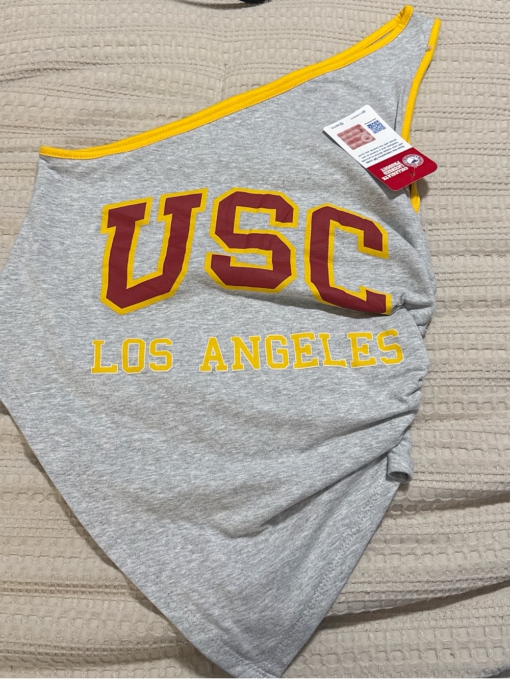 USC Los Angeles Grey One-Shoulder Tank with Yellow Trim